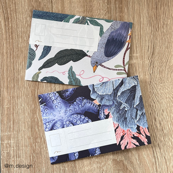 メッセージカード/レターセット(封筒1枚×便箋2枚)/ インディゴブルーフラワー(中面:小鳥) 6枚目の画像