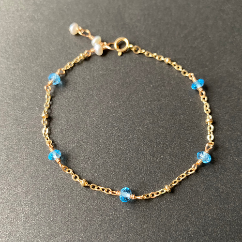 宝石質！14kgfロンドンブルートパーズブレスレット ロンドンブルートパーズ ブレスレット 最高級 7.4-8.8mm 17.5cm 宝石