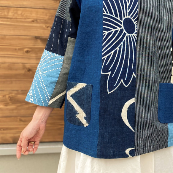 [舊佈安排女襯衣]Fukue Takagi original 100%棉布夫人 50 年代 60 年代 70 年代女士藍染條紋 第4張的照片