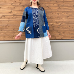 [舊佈安排女襯衣]Fukue Takagi original 100%棉布夫人 50 年代 60 年代 70 年代女士藍染條紋 第5張的照片