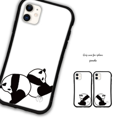 送料無料 iPhone15 14 pro mini SE スマホケース iface型 カバー かわいい パンダ ペア 1枚目の画像