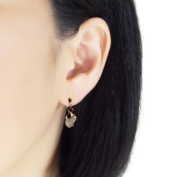 耳環，無穿孔耳環，流行，無痛，金色，搖曳，煙晶，天然石，優雅，樹脂耳環 第2張的照片
