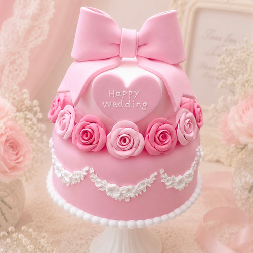 フェミニン可愛い♡ ロマンティックローズとリボンのクレイケーキ