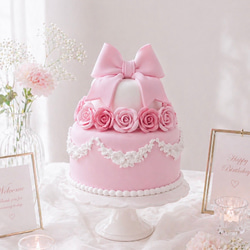 フェミニン可愛い♡ ロマンティックローズとリボンのクレイケーキ