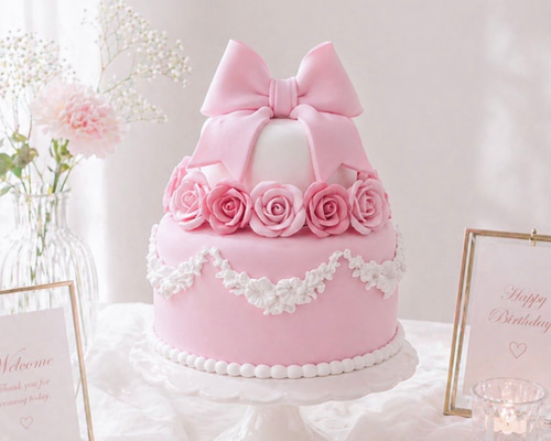 フェミニン可愛い♡ ロマンティックローズとリボンのクレイケーキ