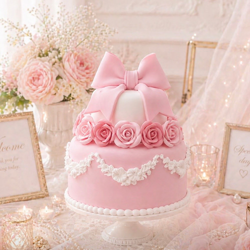 No.1164　オーダークレイケーキ　8/31　２点セット フェミニン可愛い♡ ロマンティックローズとリボンのクレイケーキ