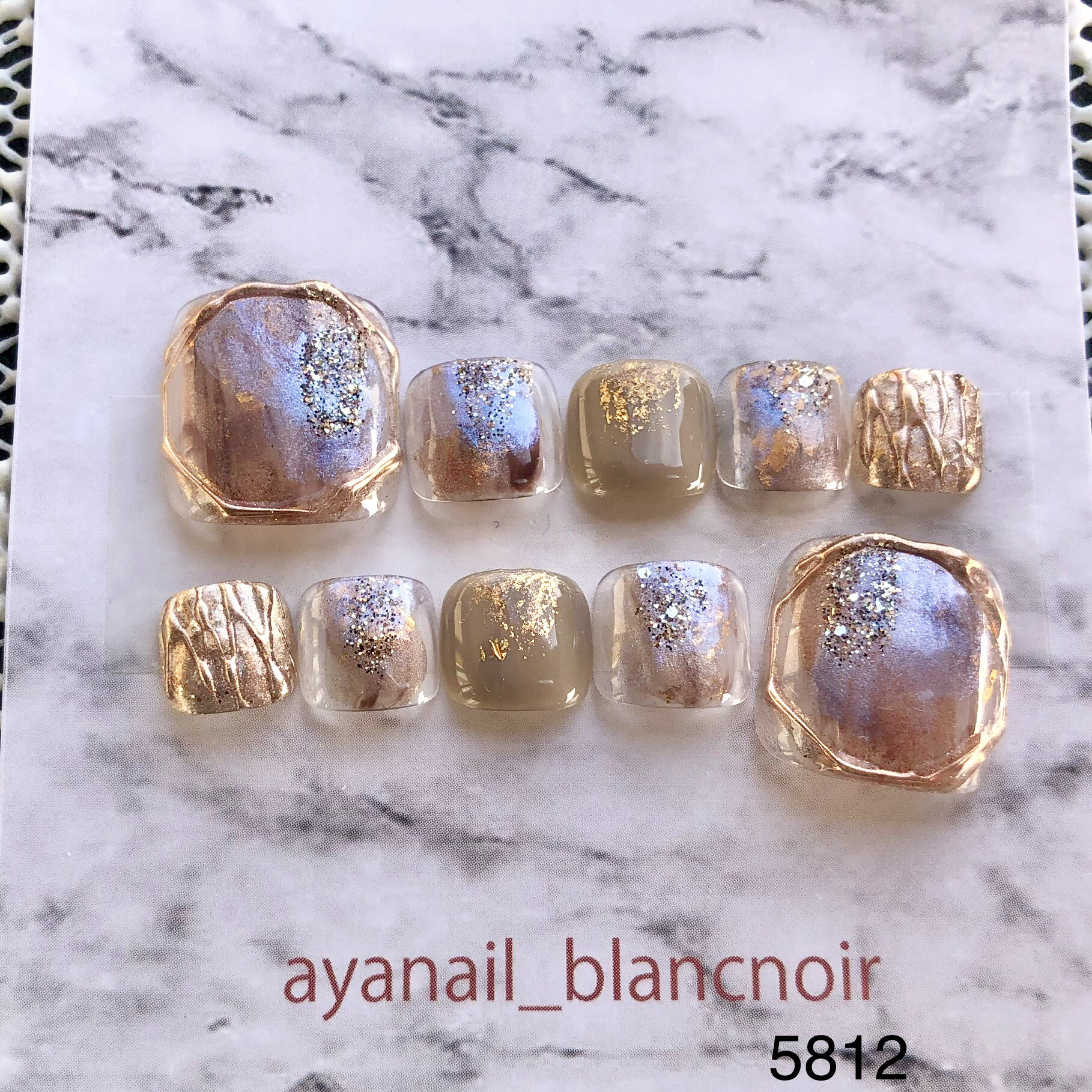 サイズオーダー　5812 ベージュ　水彩　ニュアンス　現品　天然石　フットネイル　ペディキュア　足用　脚用　浴衣