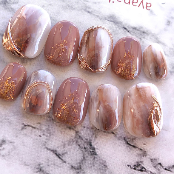 サイズオーダー 4632 くすみピンク ローズブラウン ネイルチップ 春  