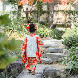 【受注制作】子ども服　七五三被布エプロン  花柄レース・Aタイプ 9枚目の画像