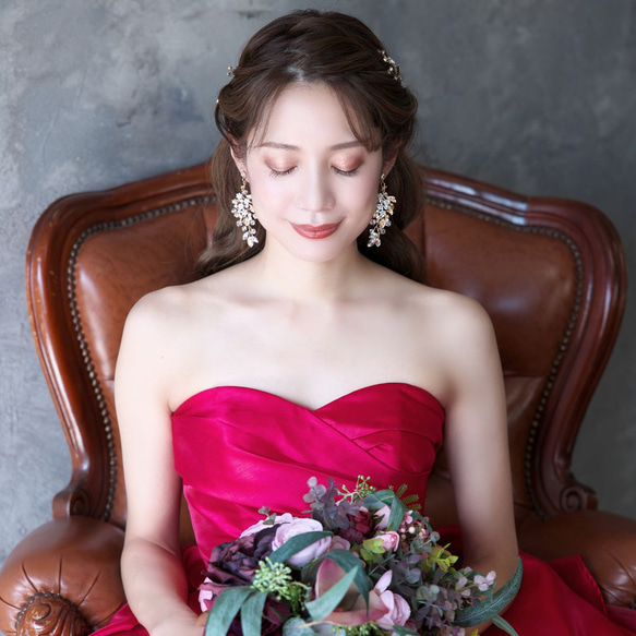 イネスイヤリング/ピアスTE-09|小枝 リーフ 花 フラワー 結婚式 ウエディング 大ぶり パーティー 披露宴 花嫁 8枚目の画像