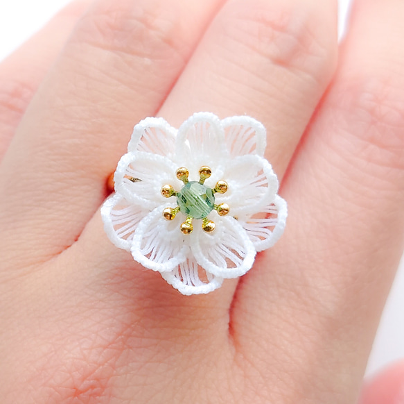 タティングレースの二重のお花の指輪 ホワイト #500 WH 2枚目の画像