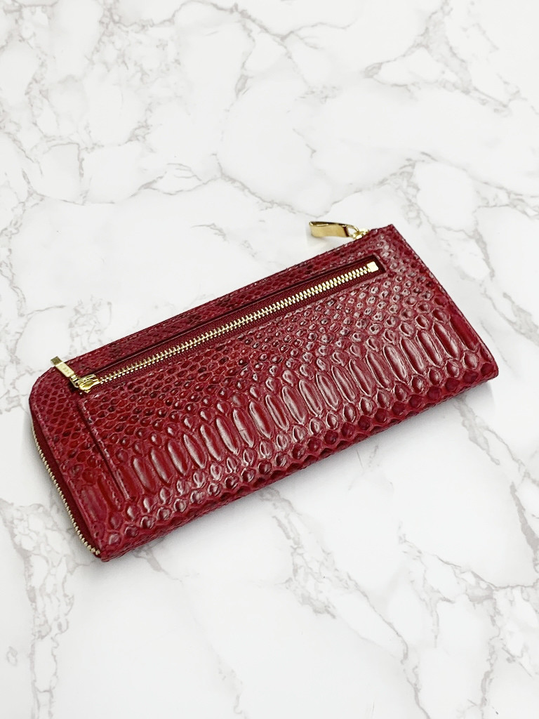 日本製　薄型　上質　ダイヤモンドパイソン　ロングウォレット　長財布　L字ファスナー　エキゾチックレザー