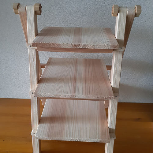 飾り棚 受注生産です 折りたたみ出来る小物3段シェルフ 肉球付 観葉