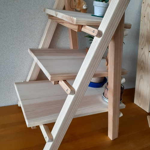 飾り棚 受注生産です 折りたたみ出来る小物3段シェルフ 肉球付 観葉