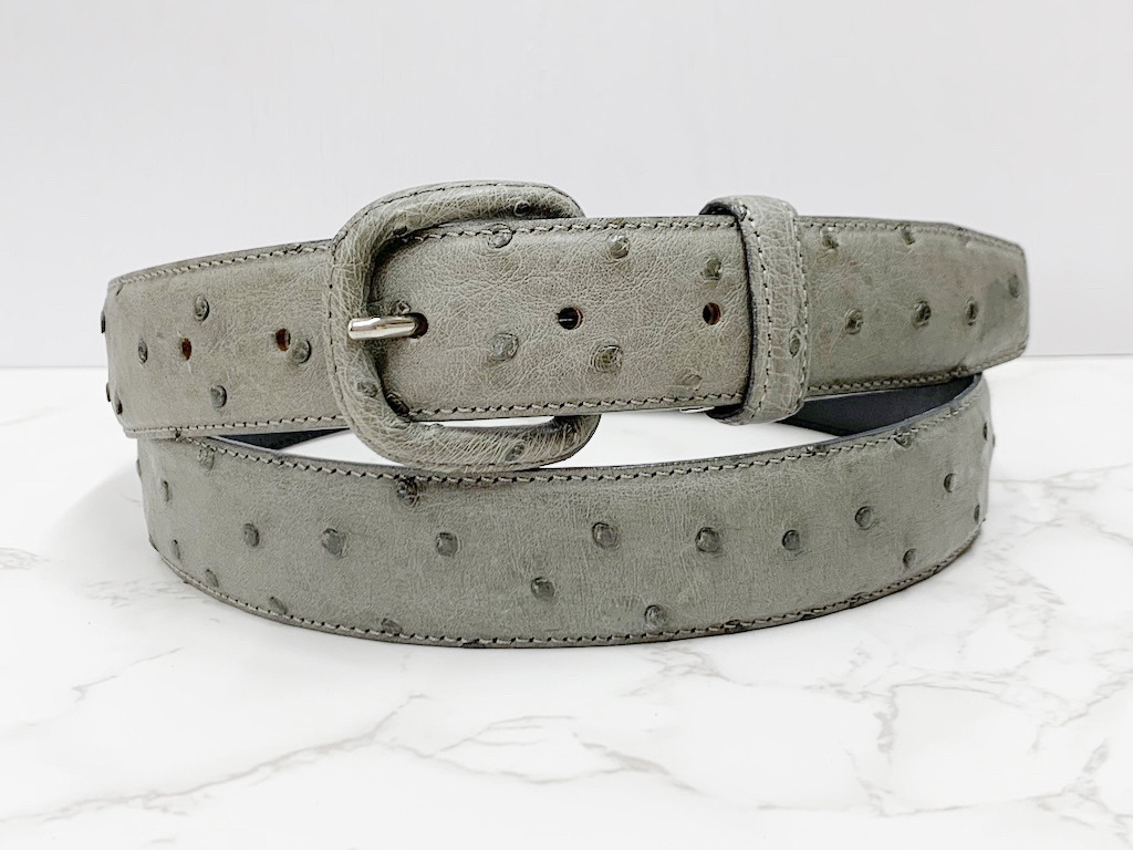 日本製　クライン・カルー　オーストリッチ　３０㎜巾ベルト　Lサイズ　オーストリッチくるみバックル　エキゾチックレザー