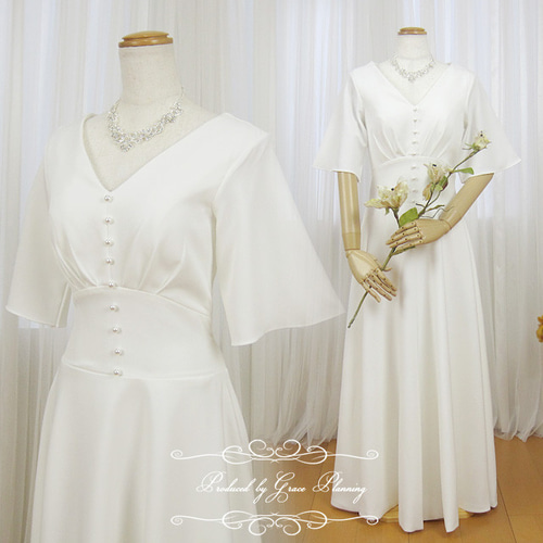 ウェディングドレス 袖あり結婚式前撮り挙式 7号 9号 11号 13号 二次会