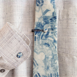 本藍染めのオシャレ「藍ファッション」　塩沢織板締め染めカフスボタン(絹１００％) 7枚目の画像