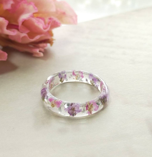 アリッサムリング12号〜 ドライフラワー ピンク ラベンダー 華奢  