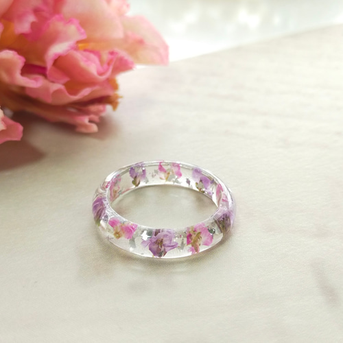 アリッサムリング12号〜 ドライフラワー ピンク ラベンダー 華奢