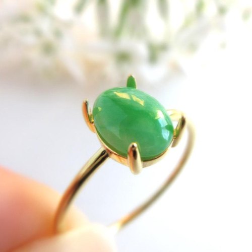 美粒】5月の誕生石「翡翠」8×6mmオーバルカボションリング 指輪