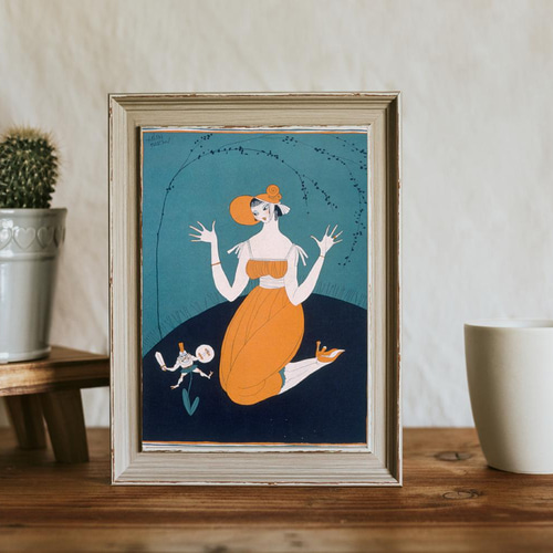 NO.181】人形とレトロなオレンジワンピースイラストポスター