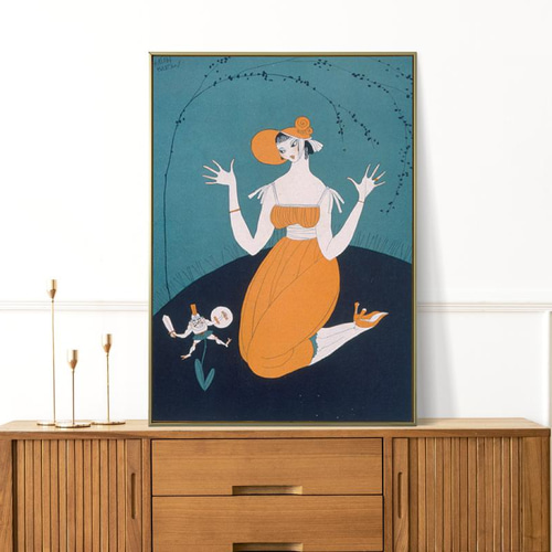 NO.181】人形とレトロなオレンジワンピースイラストポスター