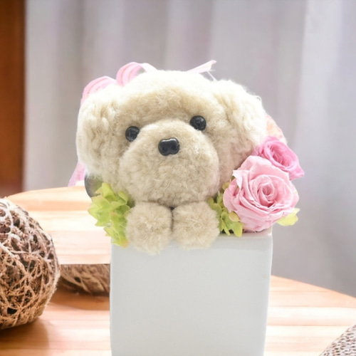 もこペット【白い犬】プリザーブドフラワー 犬 花 プードル