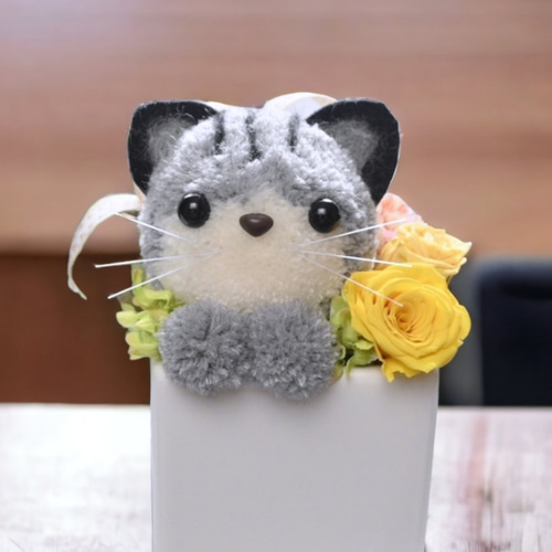 もこペット【猫・グレー】プリザーブドフラワー アレンジメント ペット