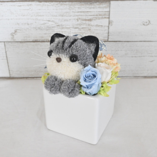 もこペット【猫・グレー】プリザーブドフラワー アレンジメント ペット