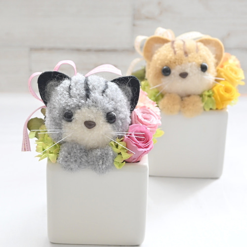 もこペット【猫・グレー】プリザーブドフラワー アレンジメント ペット