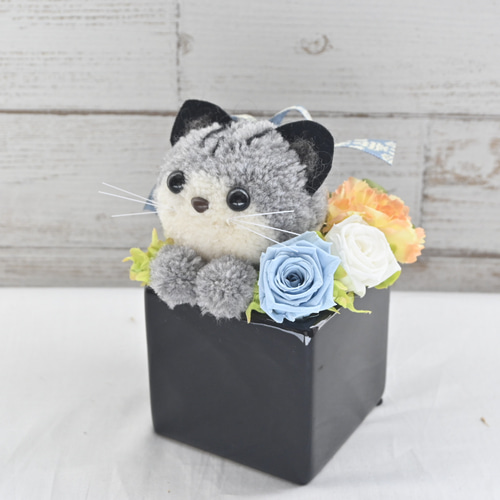 もこペット【猫・グレー】プリザーブドフラワー アレンジメント ペット