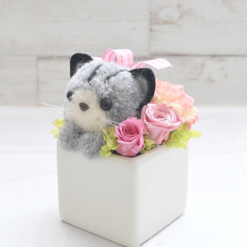 もこペット【猫・グレー】プリザーブドフラワー アレンジメント ペット