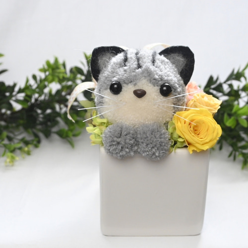 もこペット【猫・グレー】プリザーブドフラワー アレンジメント ペット