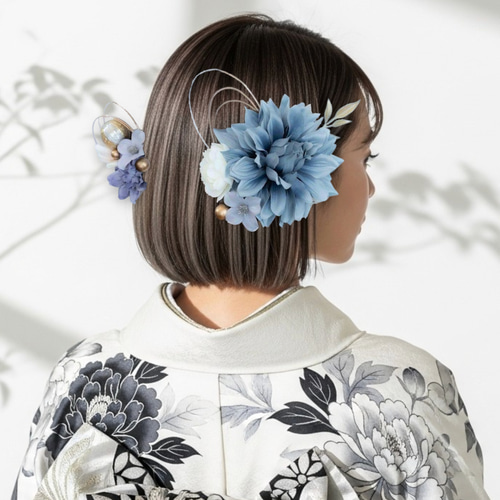 くすみブルーと薄紫の髪飾り No.LV27 髪飾り 成人式 卒業式 結婚式