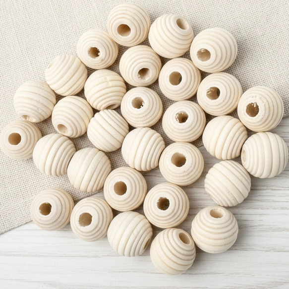 鉢 10個 ナチュラル ウッドビーズ ボーダー型 丸 穴約3~4mmmm 木製 約 12mm 13mm 17mm 3枚目の画像
