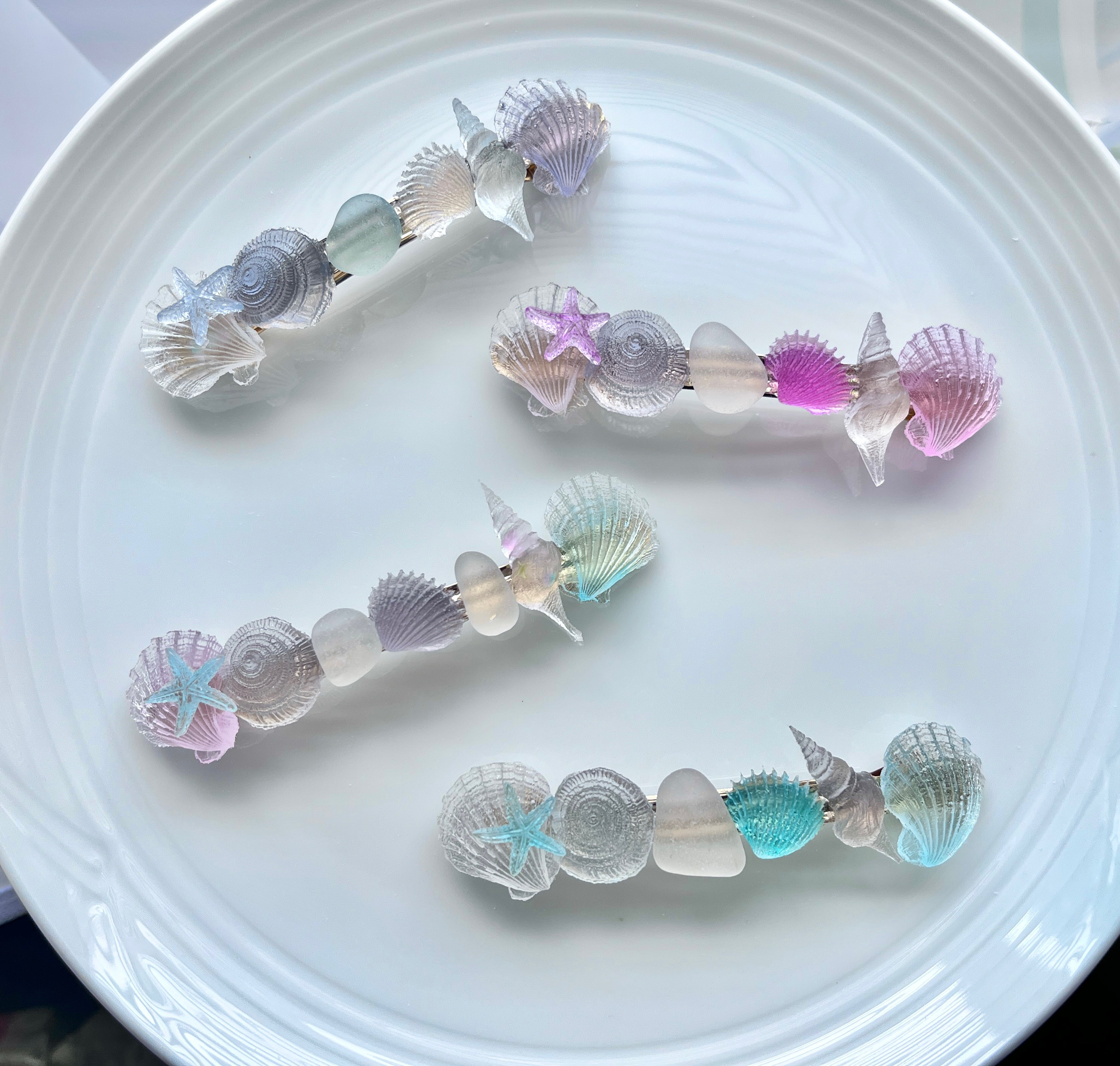 お見舞い バレッタ レジン 大人可愛いプリンセス かすみ草 7.2cm