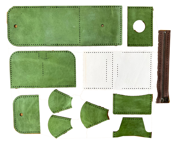 【初級穴あきキット】道具不要　牛本革手縫いコンパクト財布（三つ折り財布）「メーガン10」 2枚目の画像