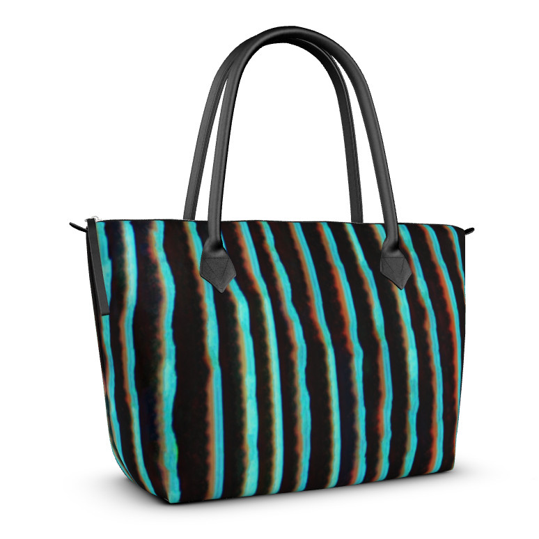 シックでかっこよく神秘的な地層を感じさせるボーダー模様 ファスナー付き トートバッグ