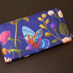 北欧のカラフルで色鮮やかな花柄 長財布ポーチ 本革 8枚目の画像
