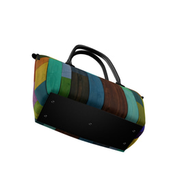 カラフルで色鮮やかな木目調 ファスナー付き 本革トートバッグ 5枚目の画像