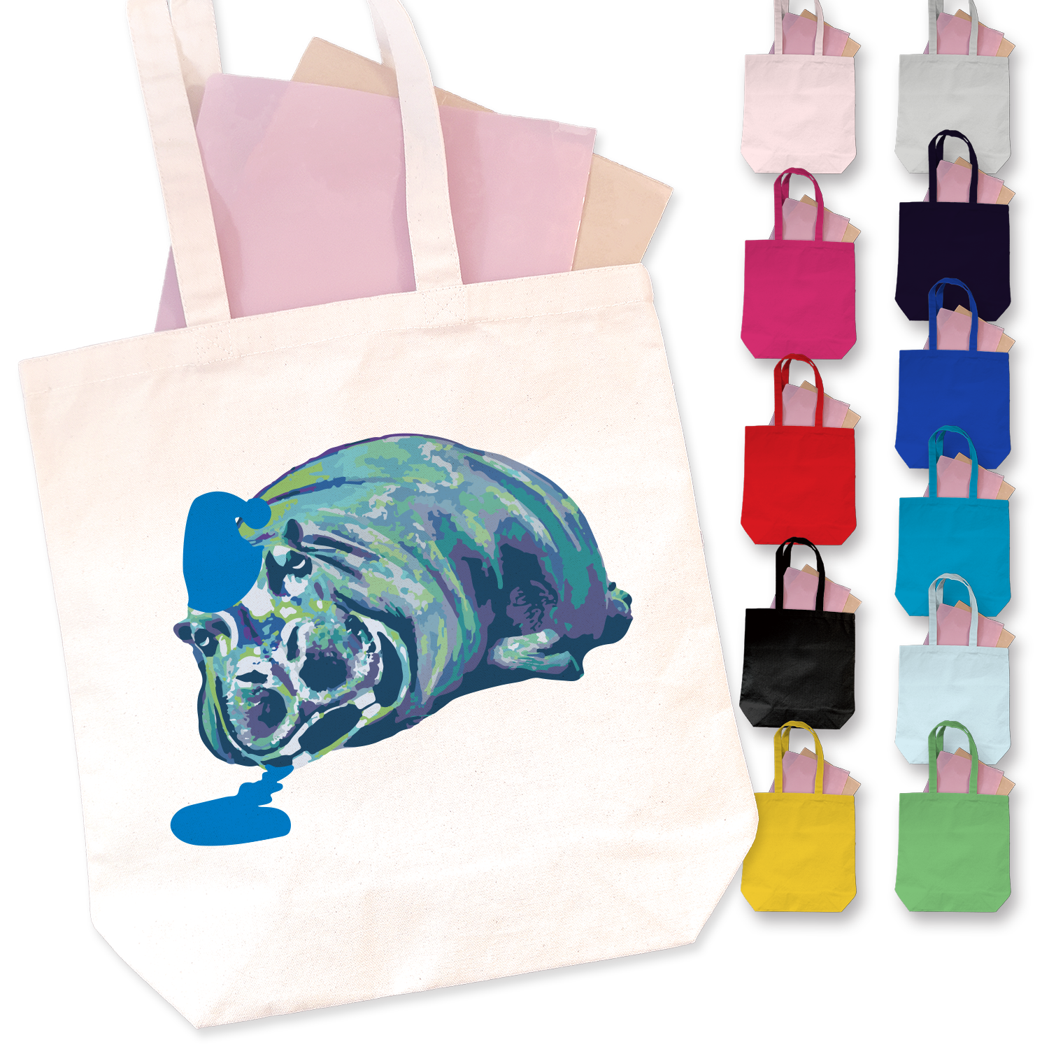 鮮やかおやすみカバのトートバック トートバッグ MOMONO 通販