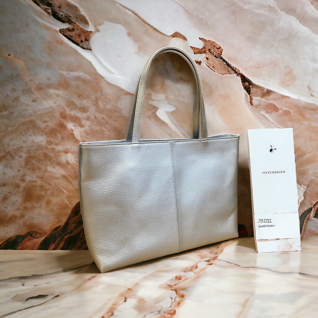 【日本製】A4ファイル対応 軽量約480ｇ オール牛革トートバッグ シュリンクレザー シルバーメタリック