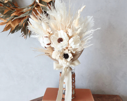 アネモネとコットンのドライフラワースワッグ/ミニブーケ スワッグ