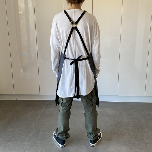 エプロン 本革ストラップ 背中クロス 男女兼用｜カフェ・美容師・バリスタに人気 14枚目の画像