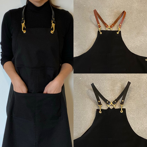 エプロン 本革ストラップ 背中クロス 男女兼用｜カフェ・美容師・バリスタに人気 7枚目の画像