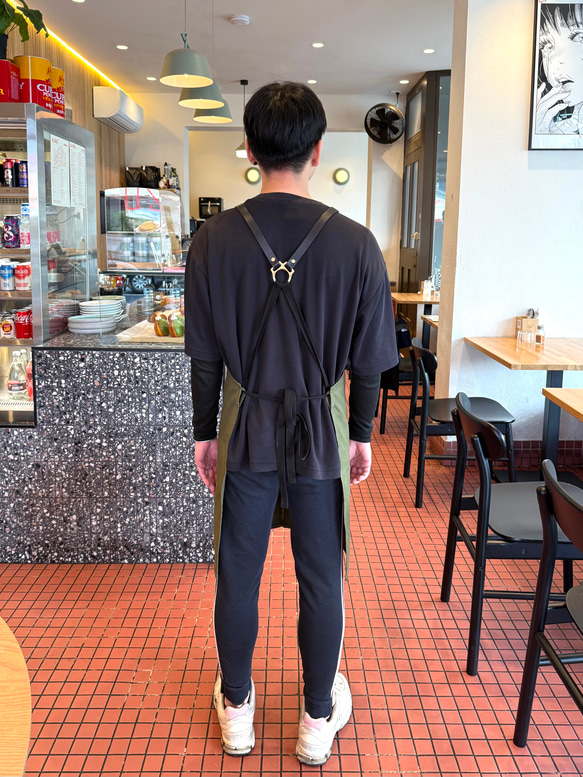 エプロン 本革ストラップ 背中クロス 男女兼用｜カフェ・美容師・バリスタに人気 12枚目の画像