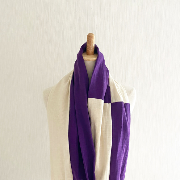 ♡蓬鬆的國產平板雙層紗布圍脖♡紫色x香草牛奶 第8張的照片