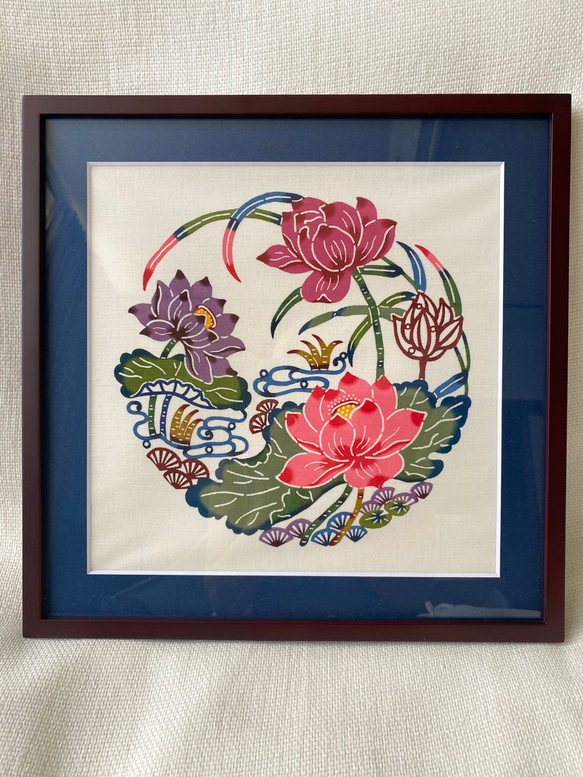 琉球紅型 手描き 額 紅型 型染版画 額装 中島鐘男 琉球紅型 伝統工芸 額縁入り 壁掛け