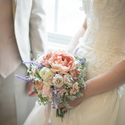 柔らかアンティークカラー　クラッチブーケ　ブトニア付　前撮り　撮影　パーティ　178 9枚目の画像