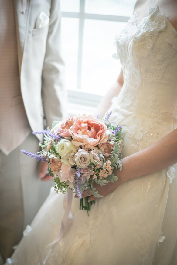 柔らかアンティークカラー　クラッチブーケ　ブトニア付　前撮り　撮影　パーティ　178 9枚目の画像